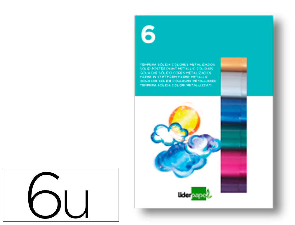 Témpera sólida Liderpapel escolar 6 barras 10g. colores surtidos